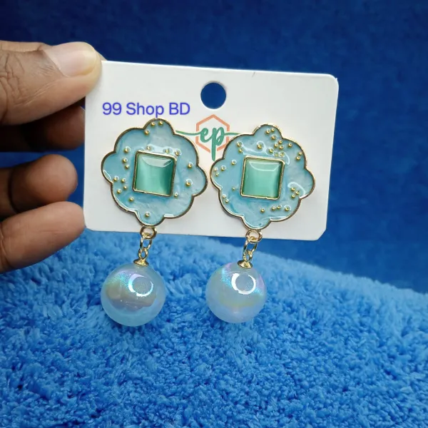 Blue Flower drop with Pearl earrings